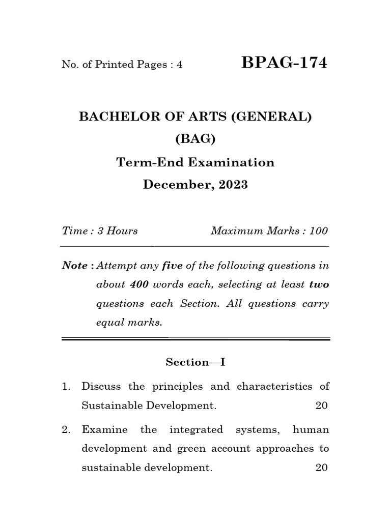 BPAG-174: Sustainable Development Exam | PDF