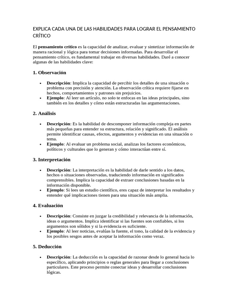 Habilidades Clave para el Pensamiento Crítico | PDF | Razonamiento ...