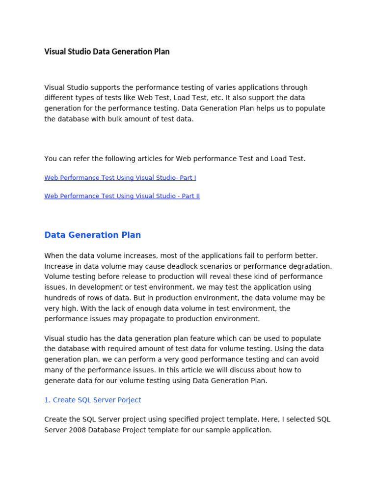 Visual Studio Data Generation Plan Guide | PDF | Databases | Table ...