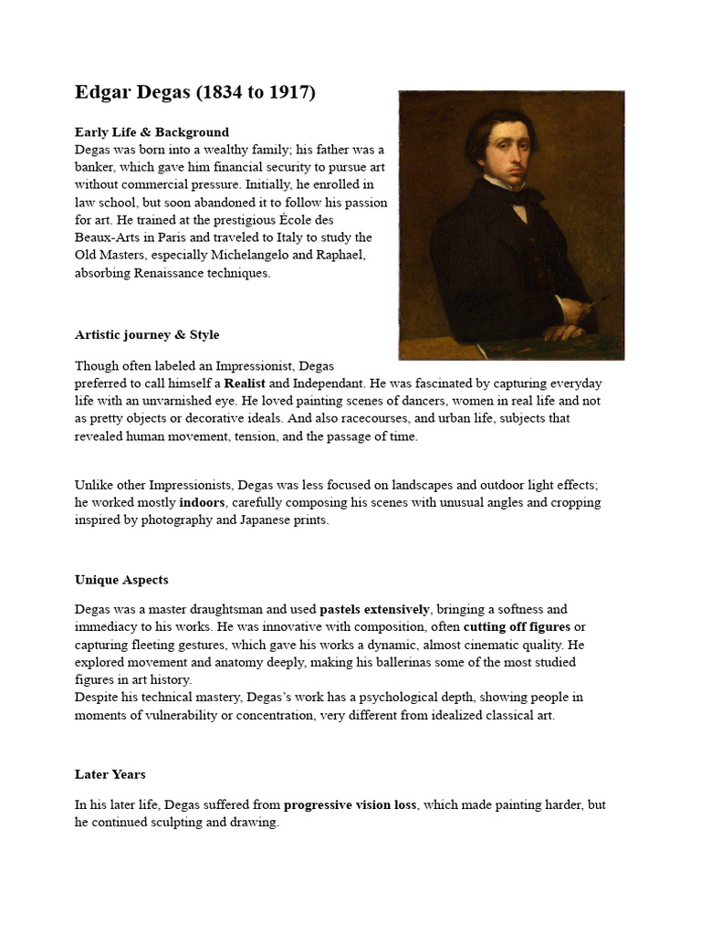 Edgar Degas: Master of Movement and Realism | PDF | Edgar Degas ...