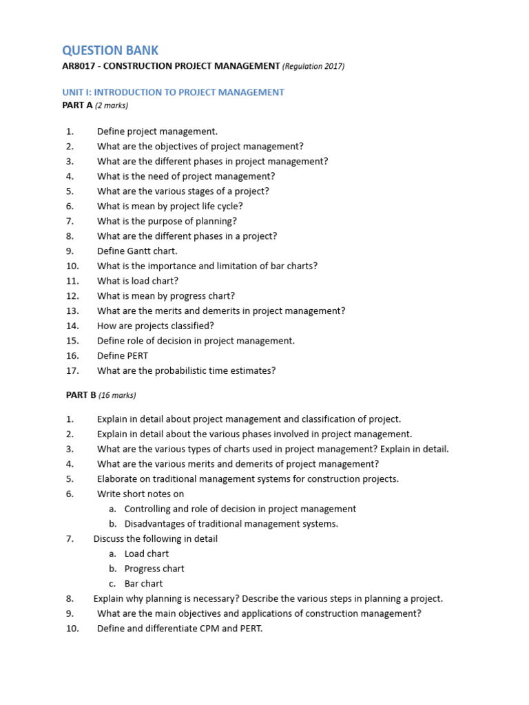 Construction Project Management Q&A Bank | PDF | Project Management