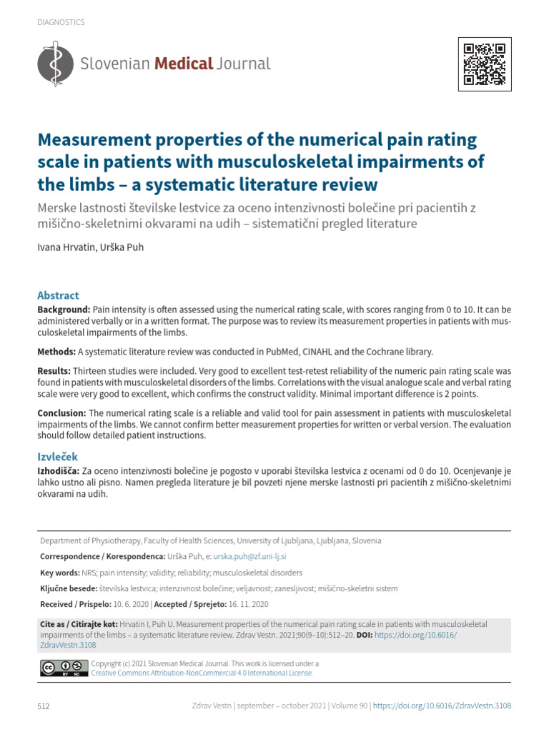 NRS Reliability and Validity in Pain Assessment | PDF | Pain | Diseases ...