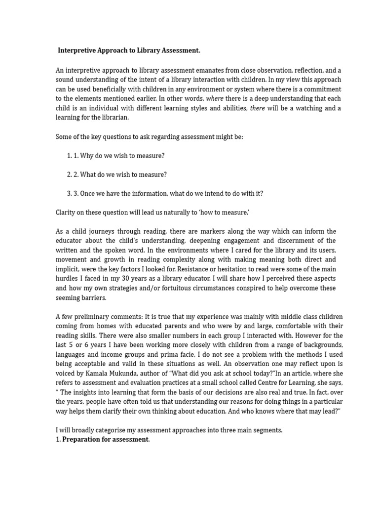 Library Assessment Strategies for Children | PDF | Libraries | Reading ...