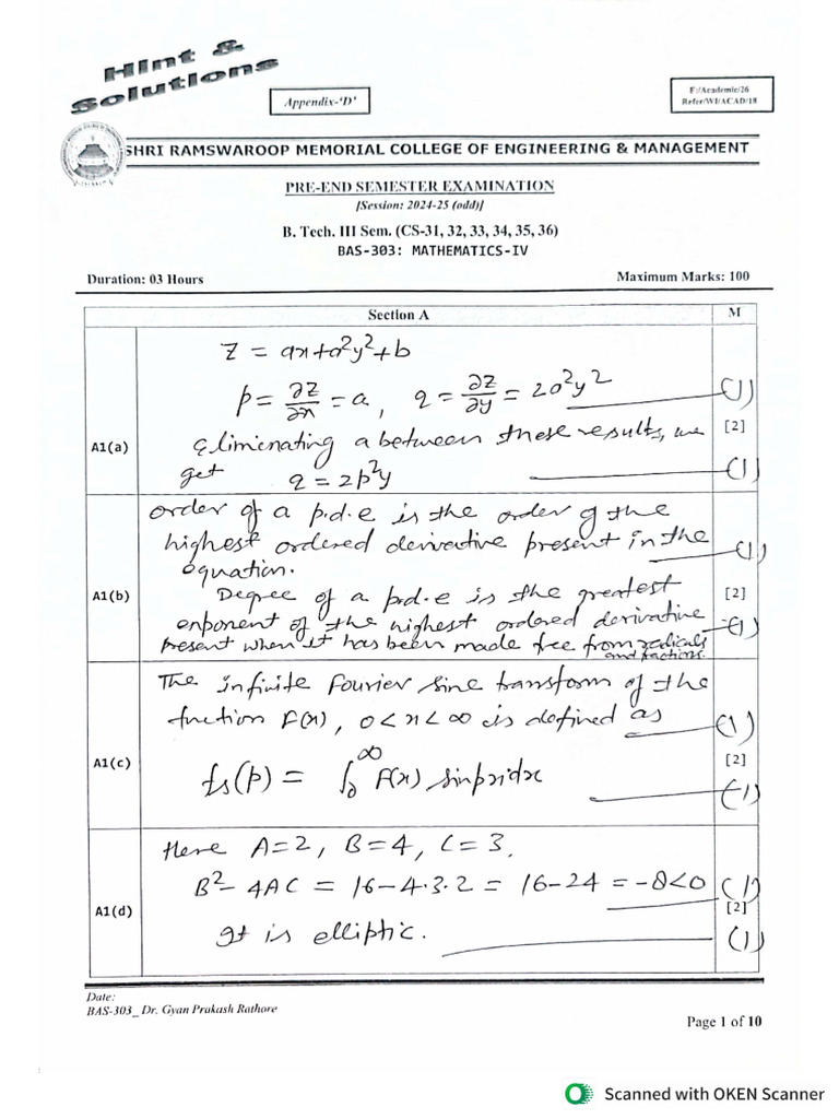 Mathematics IV Pre End S BAS 303 Dr Gyan Prakash Rathore PDF