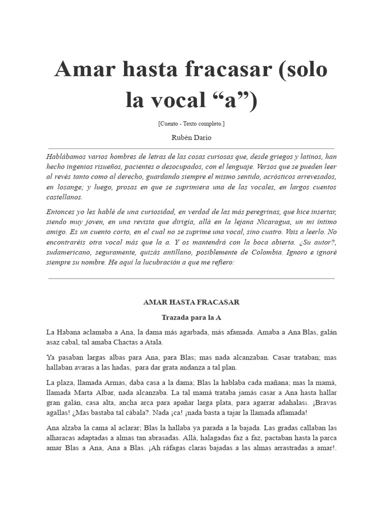 Amar hasta fracasar: Cuento en 