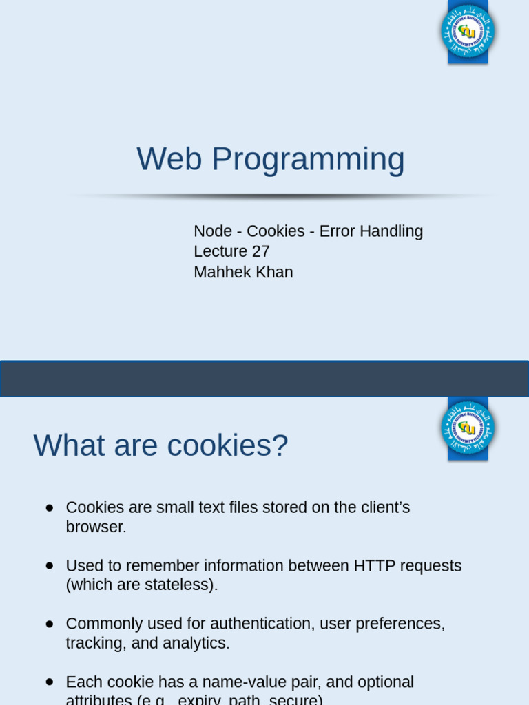 Node Session and Cookies - Lecture 27 | PDF | Http Cookie | Computer ...