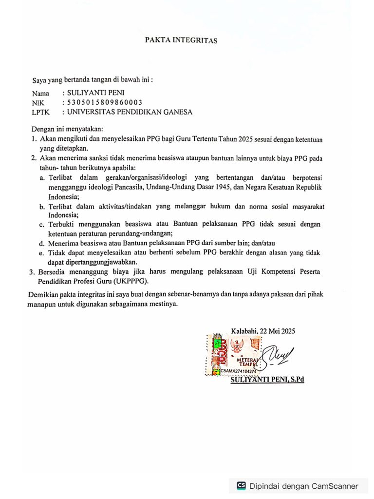 Contoh Pakta Integritas | PDF