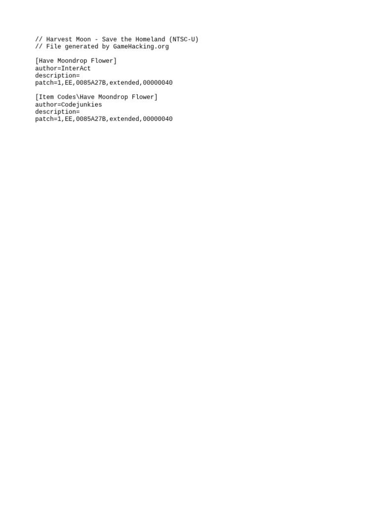 Harvest Moon Save the Homeland Codes | PDF