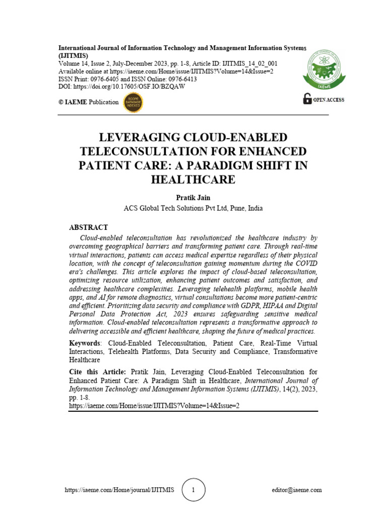 Cloud-Enabled Teleconsultation in Healthcare | PDF | Cloud Computing ...