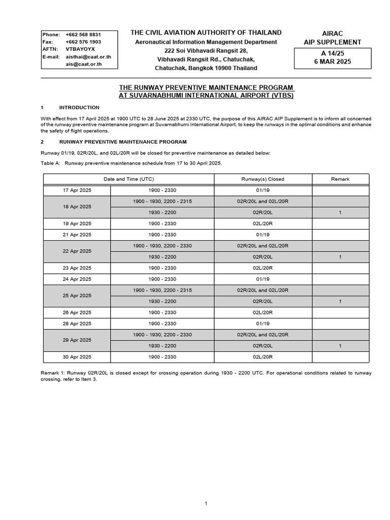 VTBS Runway Maintenance Schedule 2025 | PDF | Air Traffic Control ...