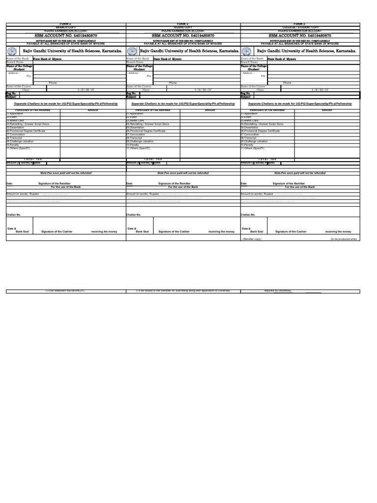 RGUHS Fee Payment Challan Form | PDF