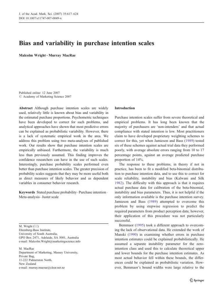 Bias and Variability in Purchase Intention Scales | PDF | Meta Analysis ...
