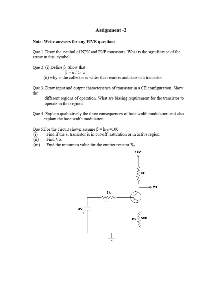 Transistor and MOSFET Assignment Guide | PDF