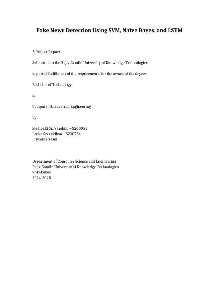 Fake News Detection Project Report | PDF | Support Vector Machine ...