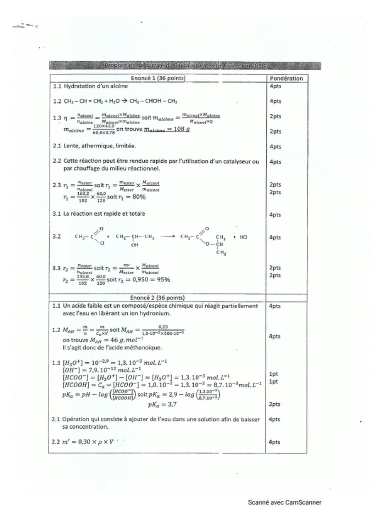 Bac C 2018 Corrigés (Combine) | PDF
