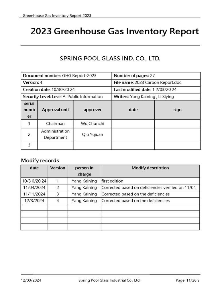 2023 GHG Report-Spring Pool Glass | PDF | Emission Intensity ...