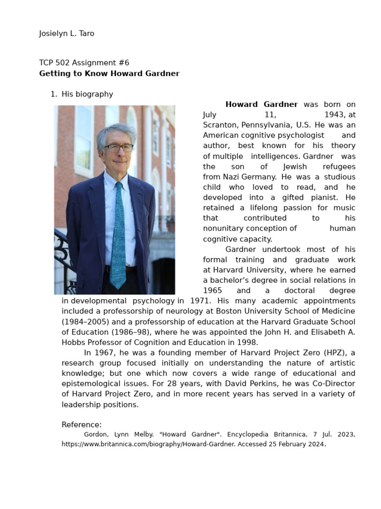 Howard Gardner: Biography & Insights | PDF | Intelligence | Behavioural ...