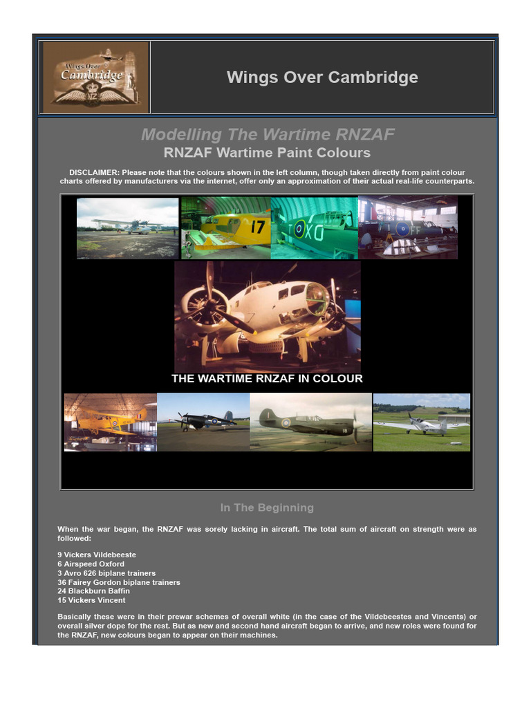 RNZAF Wartime Aircraft Colors Guide | PDF | Aviation | Aircraft