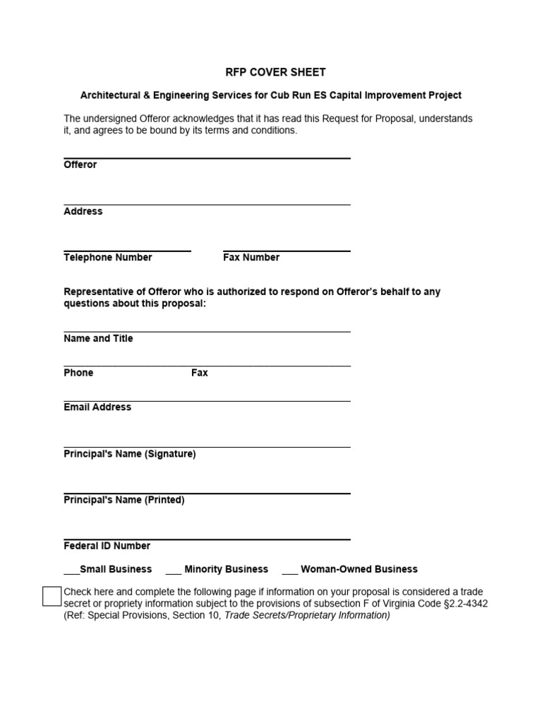 RFP Exhibit A - Cover Sheet | PDF