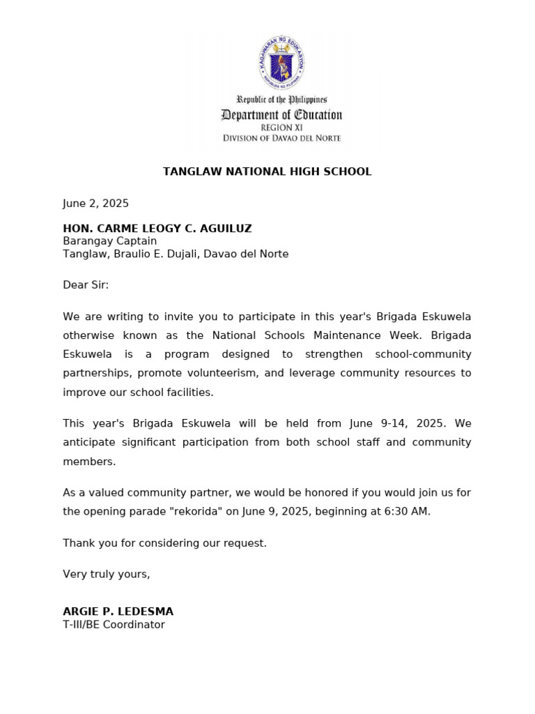 Invitation to Brigada Eskuwela 2025 | PDF