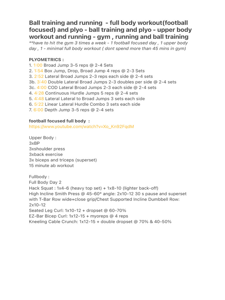 Ball Training and Running - Full Body Workout (Football Focused) and | PDF