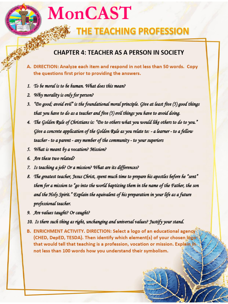 Teacher's Role in Society and Morality | PDF
