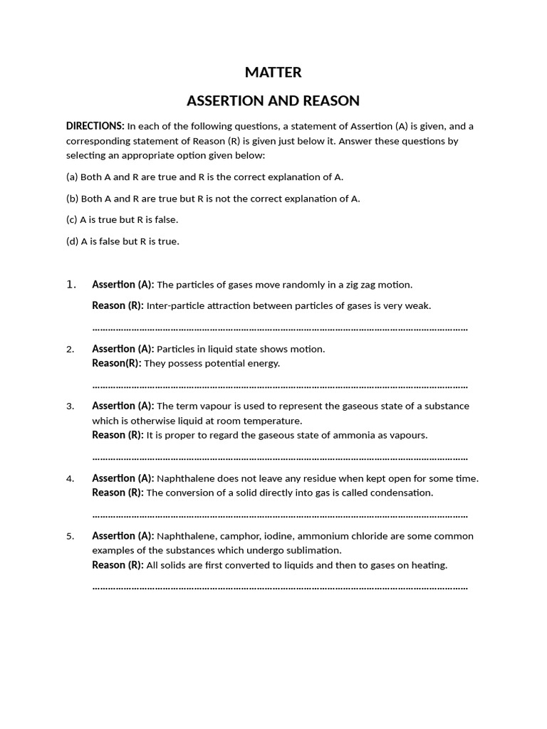 Assertion and Reason Questions in Science | PDF | Ion | Atoms