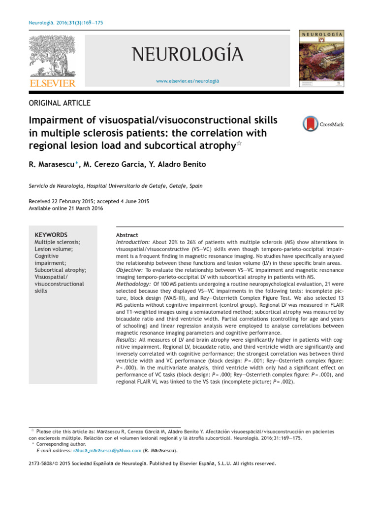 Visuospatial Impairment in MS Patients | PDF | Multiple Sclerosis ...