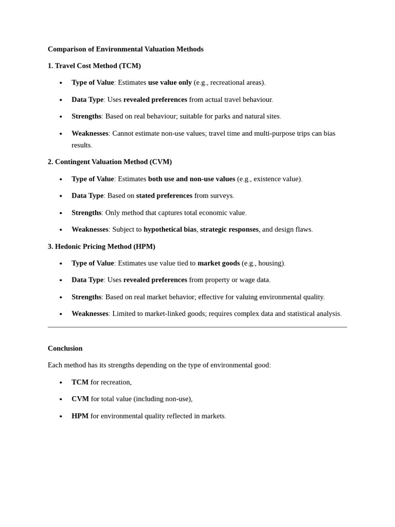 Environmental Valuation Methods Overview | PDF