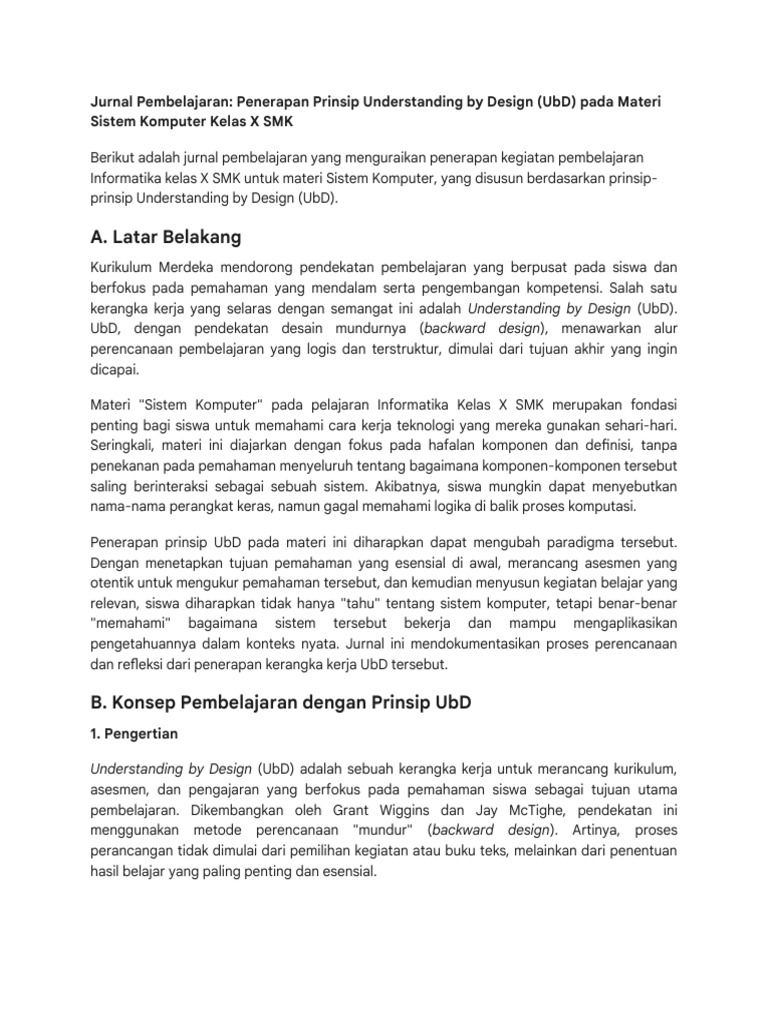 Penerapan UbD dalam Pembelajaran Sistem Komputer | PDF