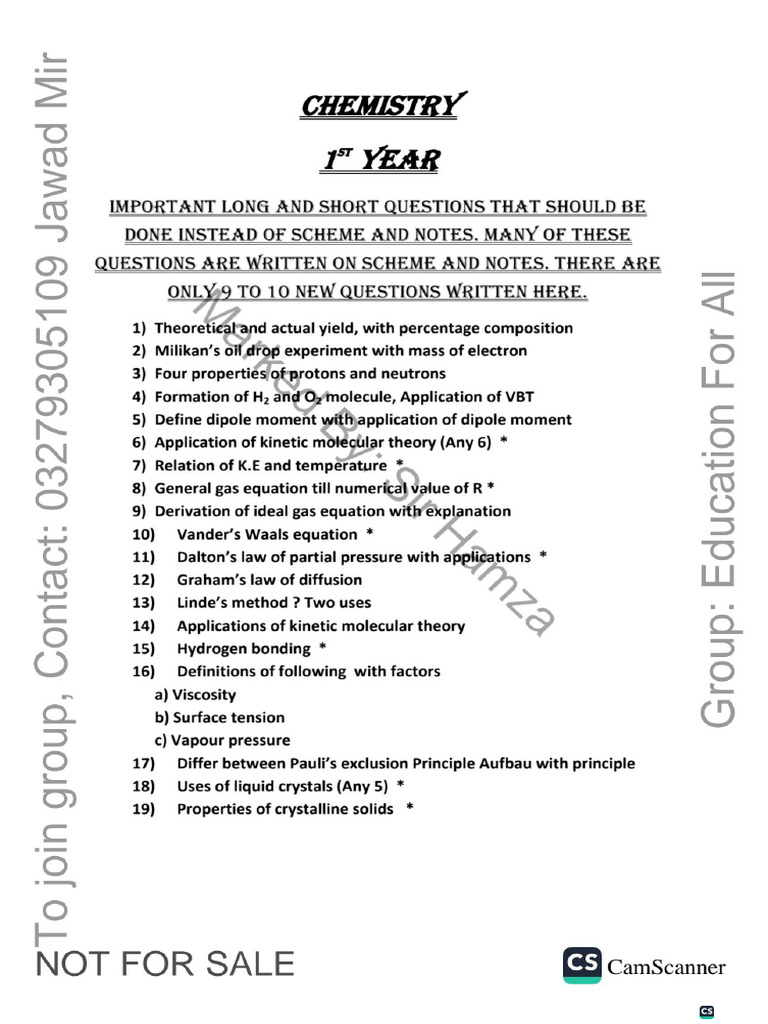 1st Year Chemistry The Most Important Short Listed Questions 2 | PDF