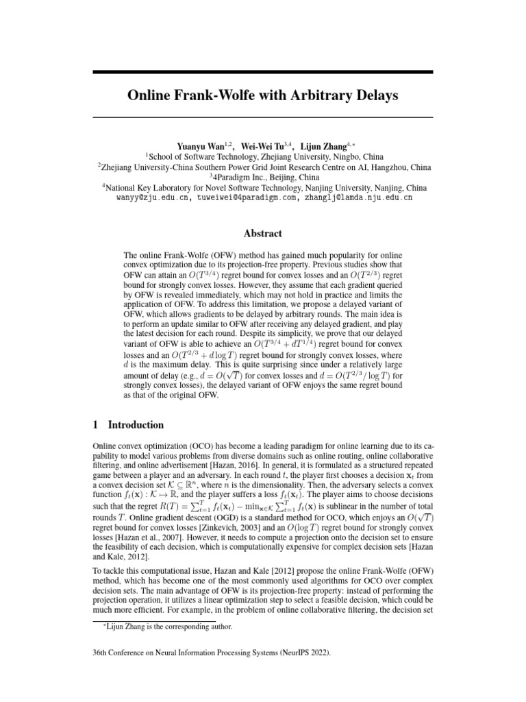 Delayed Online Frank-Wolfe Method | PDF | Mathematics | Mathematical ...