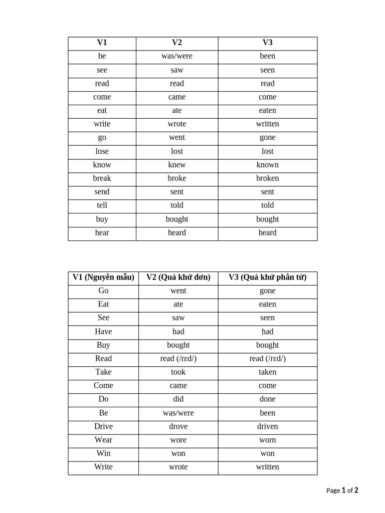 Irregular Verb Forms Overview | PDF