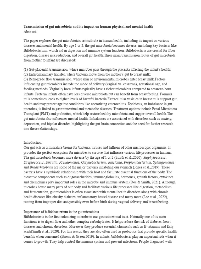 Transmission of Gut Microbiota and Its Impact On Human Physical and ...