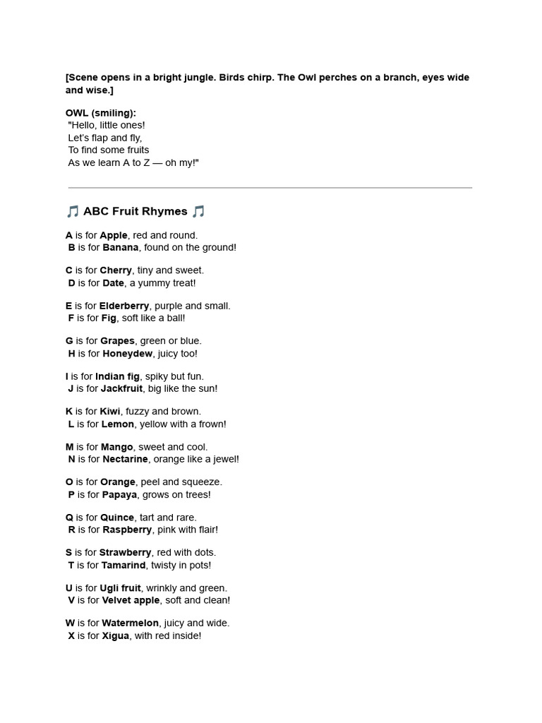 ABC Fruit Rhymes for Kids | PDF
