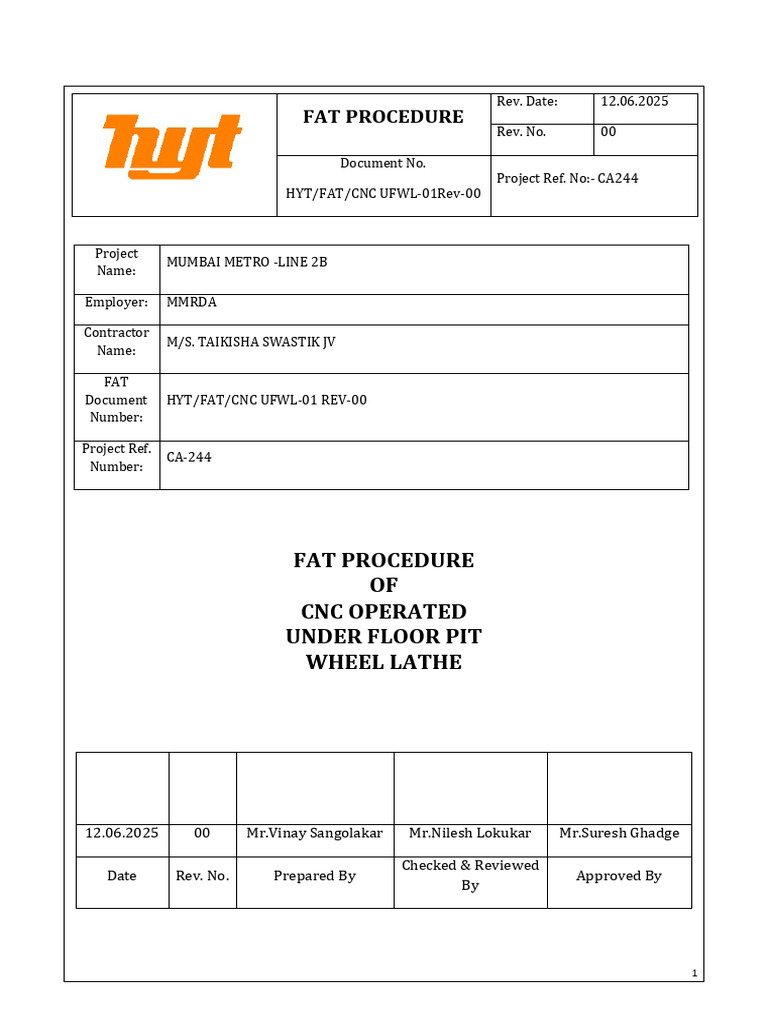 FAT Procedure for CNC Underfloor Lathe | PDF | Mechanical Engineering