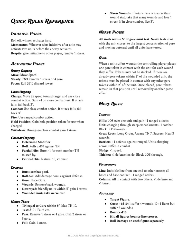 Sludge+Quick+Rules+Reference+1 0+ | PDF | Cavalry | Military