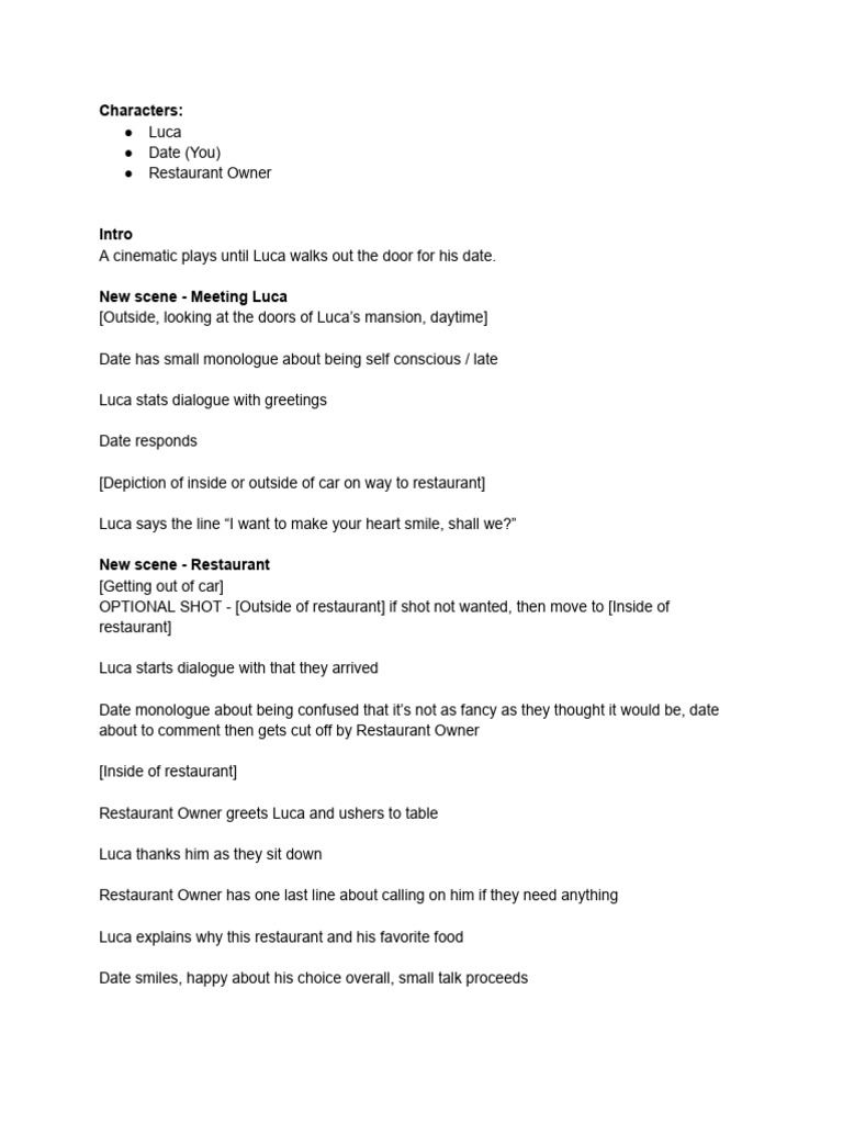 Luca Movie Date Script | PDF
