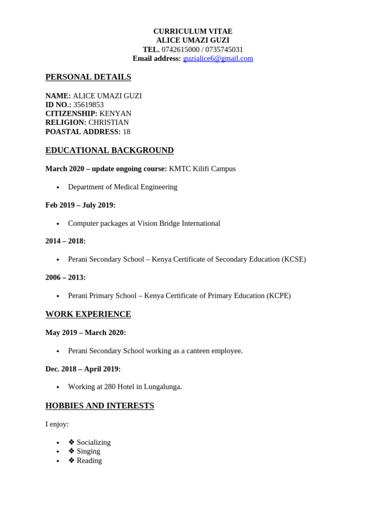 Postal Address in CV of Alice Guzi | PDF