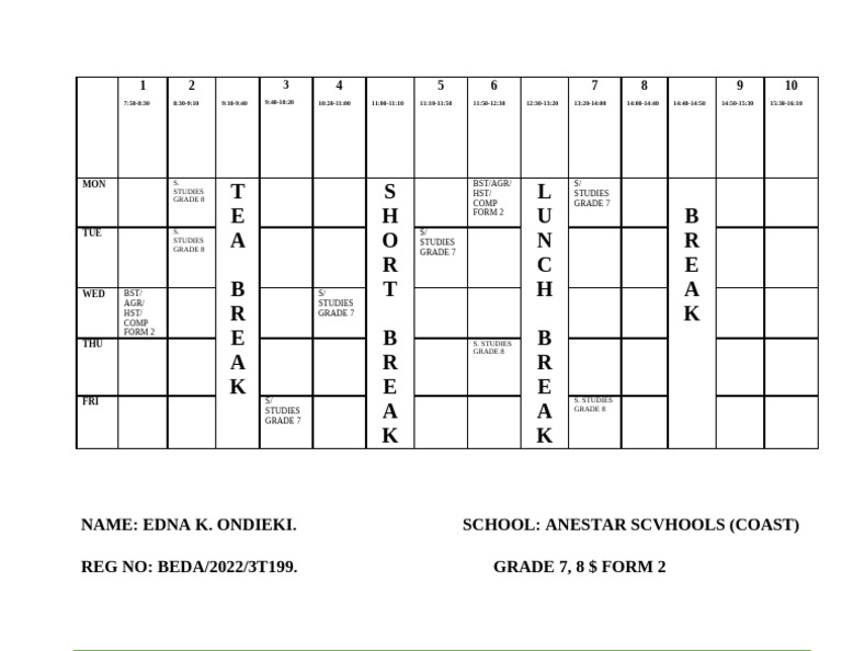 Timetable 3 | PDF