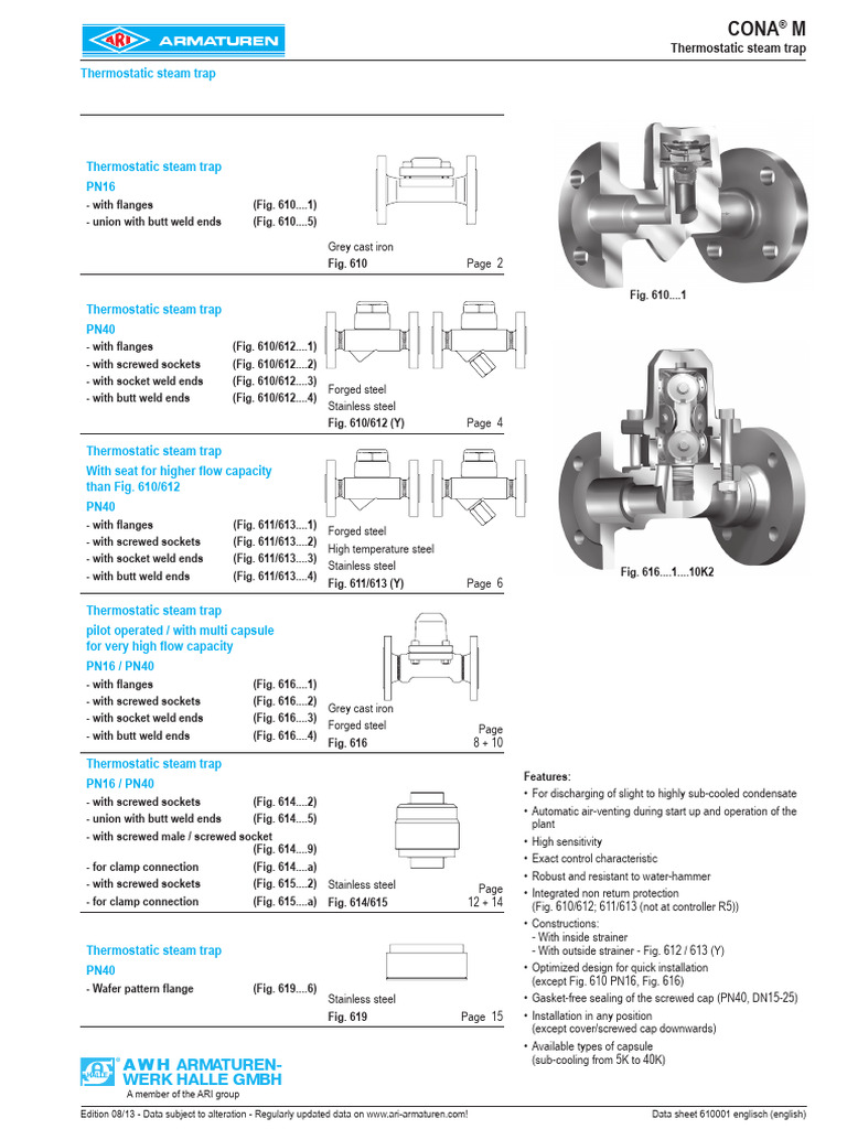 AWH CONA®M Thermostatic Steam Traps | PDF | Valve | Plumbing