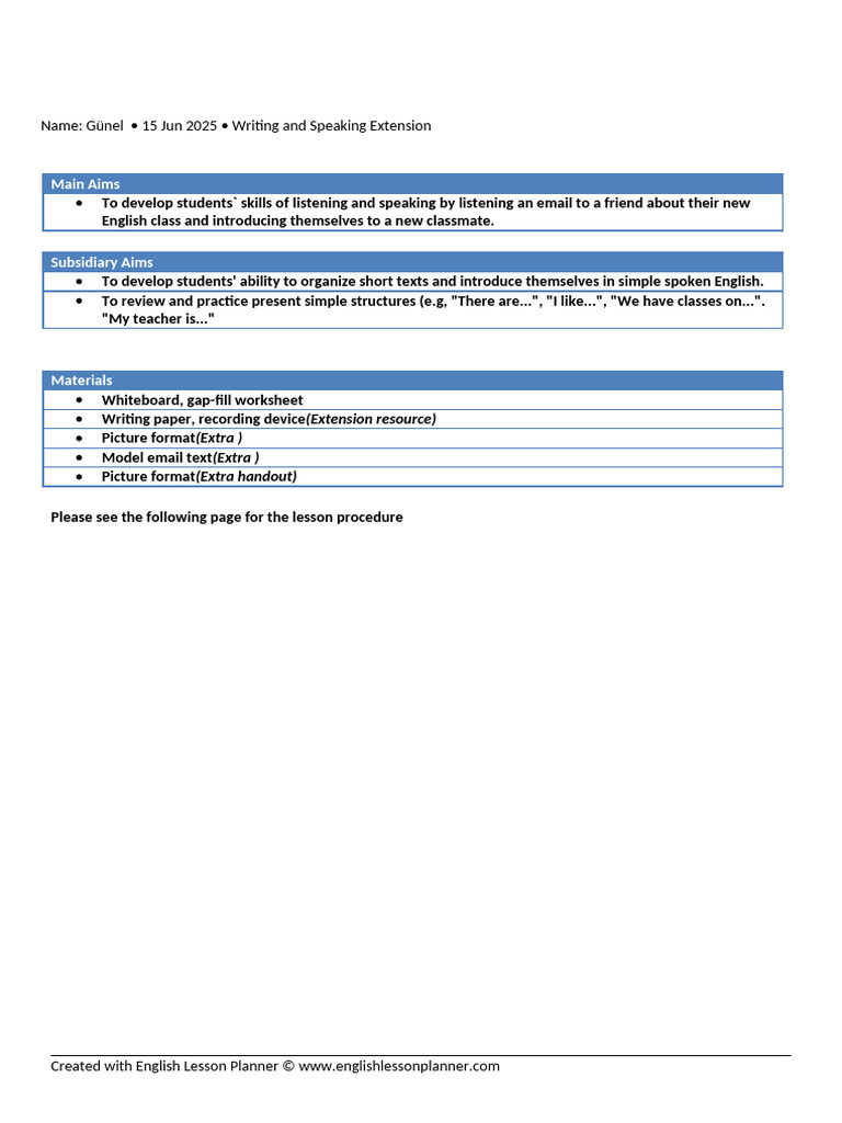 English Speaking Skills Lesson Plan | PDF | Cognition | Applied Linguistics