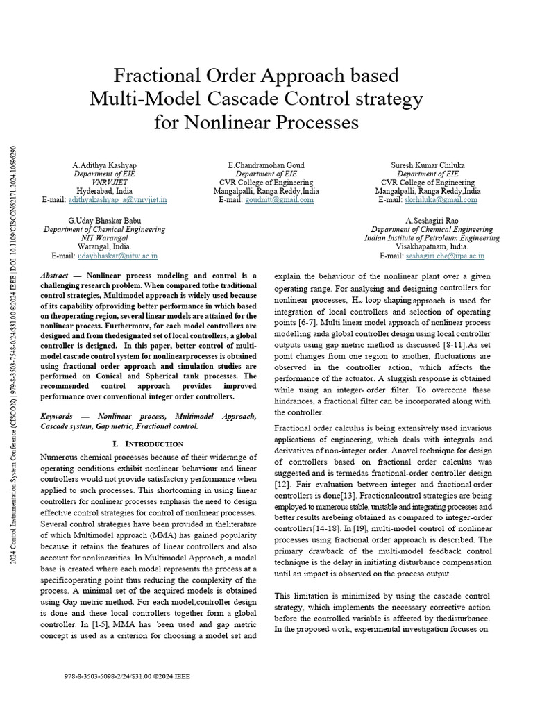 Fractional Order Multi-Model Control for Nonlinear Processes | PDF ...