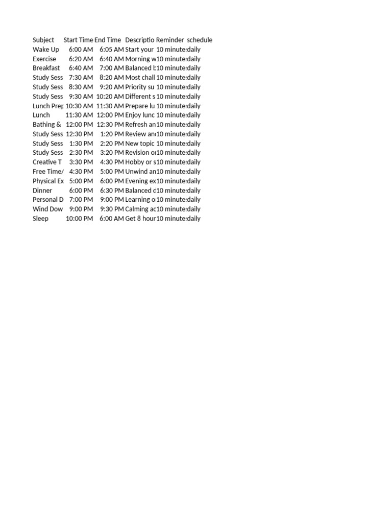Daily Schedule for Balanced Living | PDF