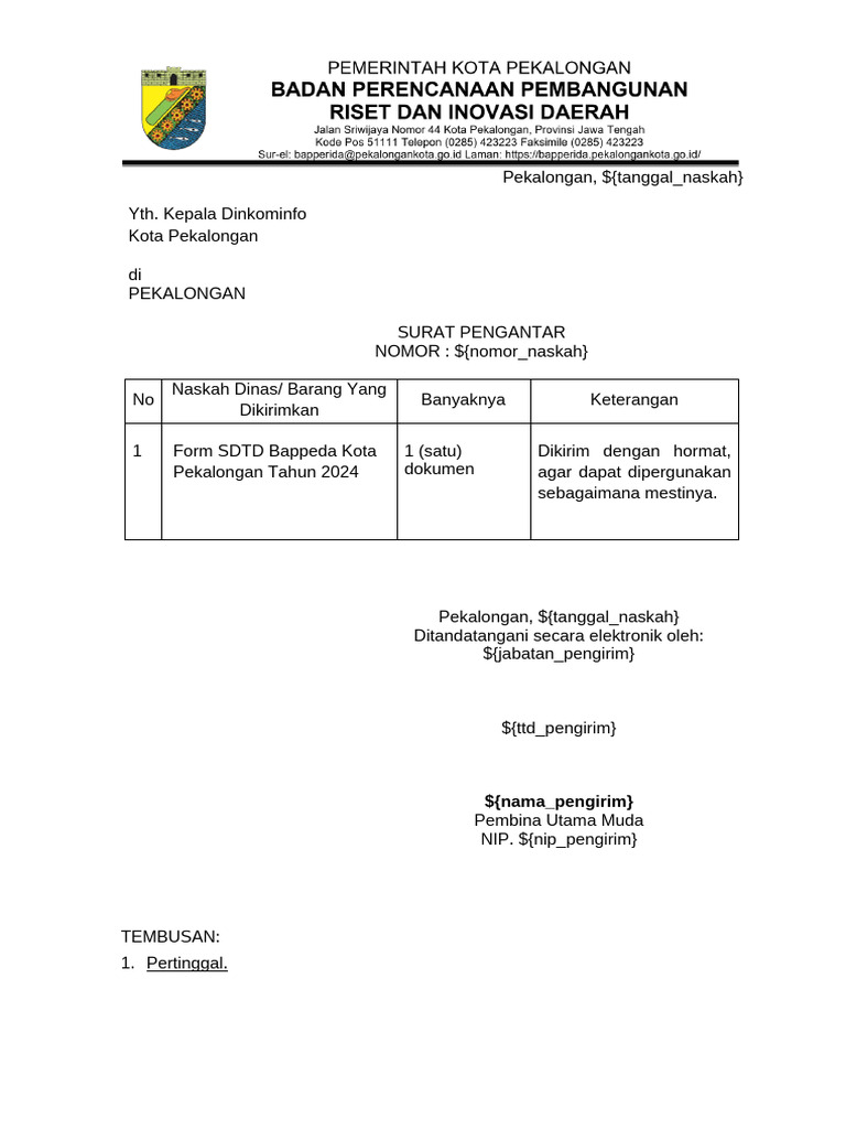 Surat Pengantar Form SDTD 2024 | PDF