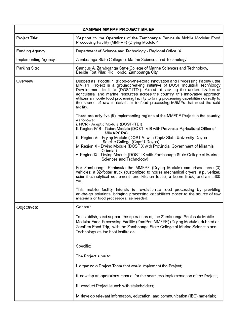 Zamboanga Mobile Food Processing Facility | PDF