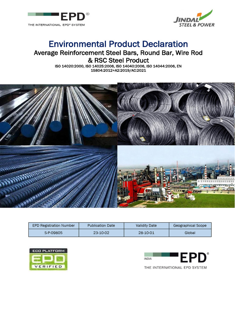 EPD for Reinforcement Steel Products | PDF | Life Cycle Assessment | Waste
