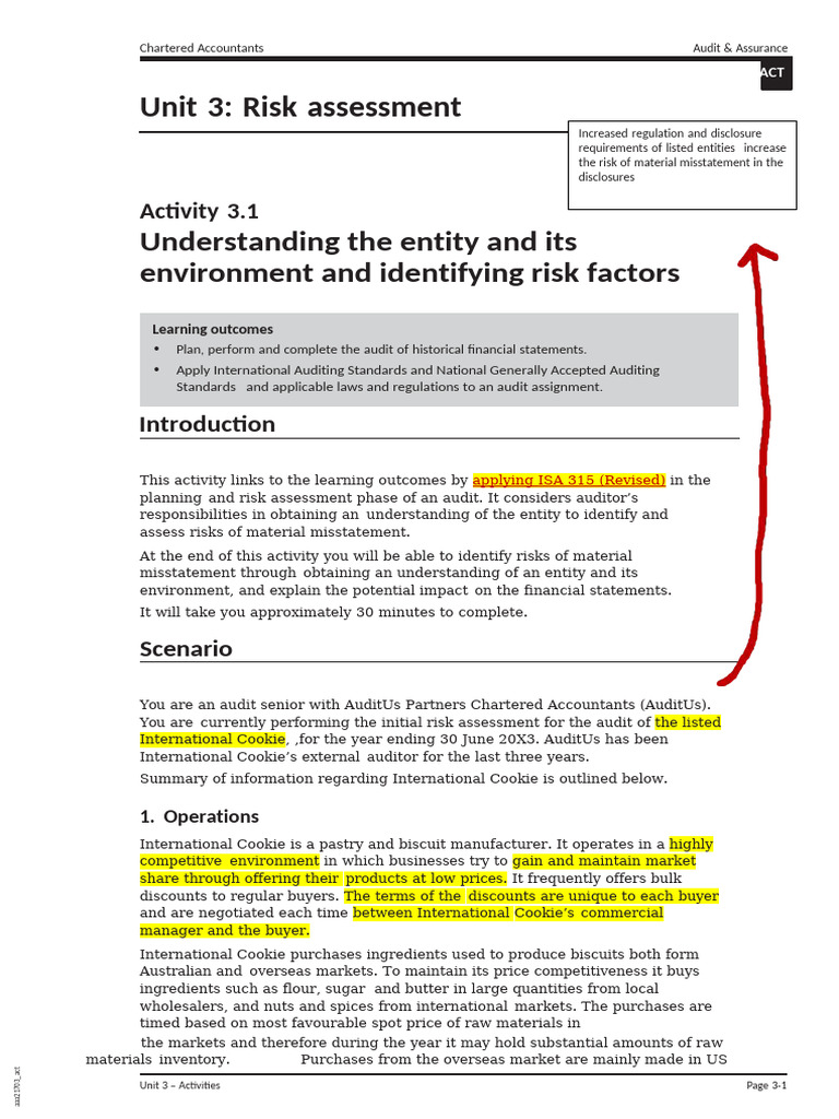 AAA Unit 3 Risk Assessment | PDF | Audit | Risk