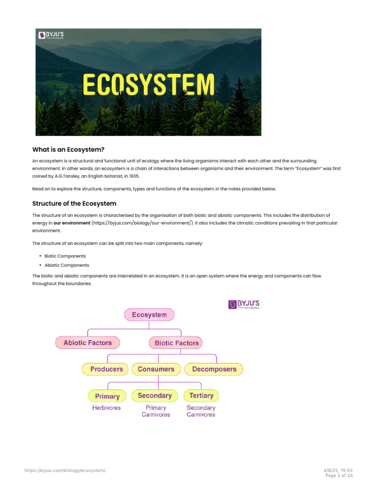 Ecosystem - Structure, Functions, Units and Types of Ecosystem | PDF |  Ecosystem | Ecology