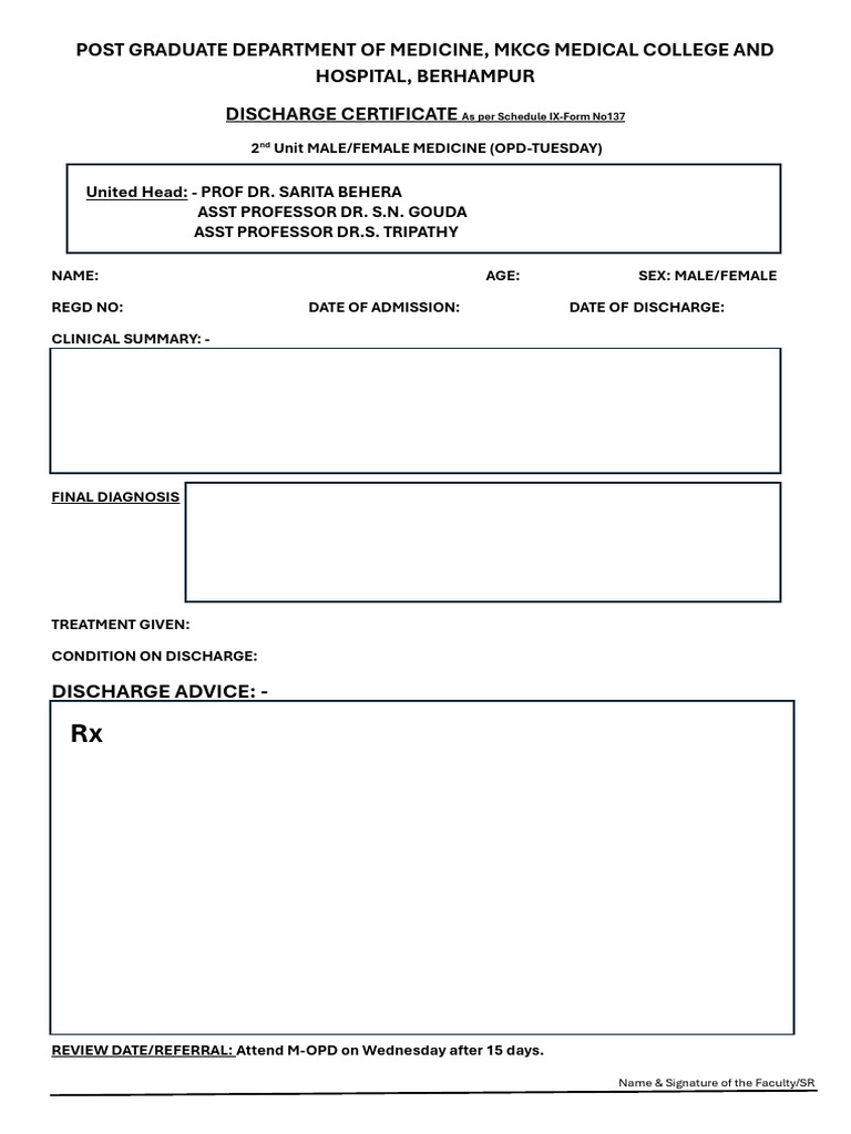 MKCG Medical Discharge Certificate Template | PDF